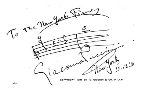 Puccini's Signature to the New York Times